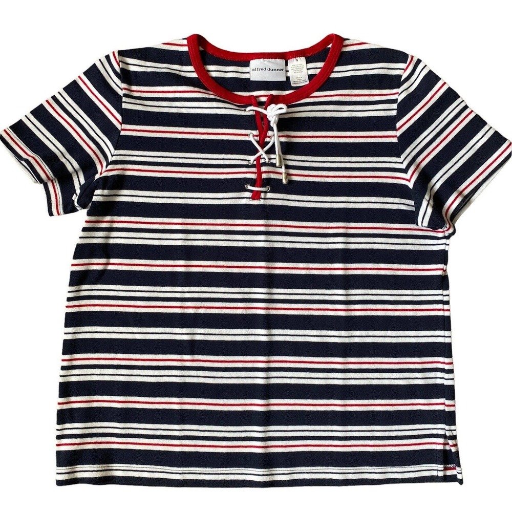 Blue Red White Stripe Lace Up Front Shirt Top S